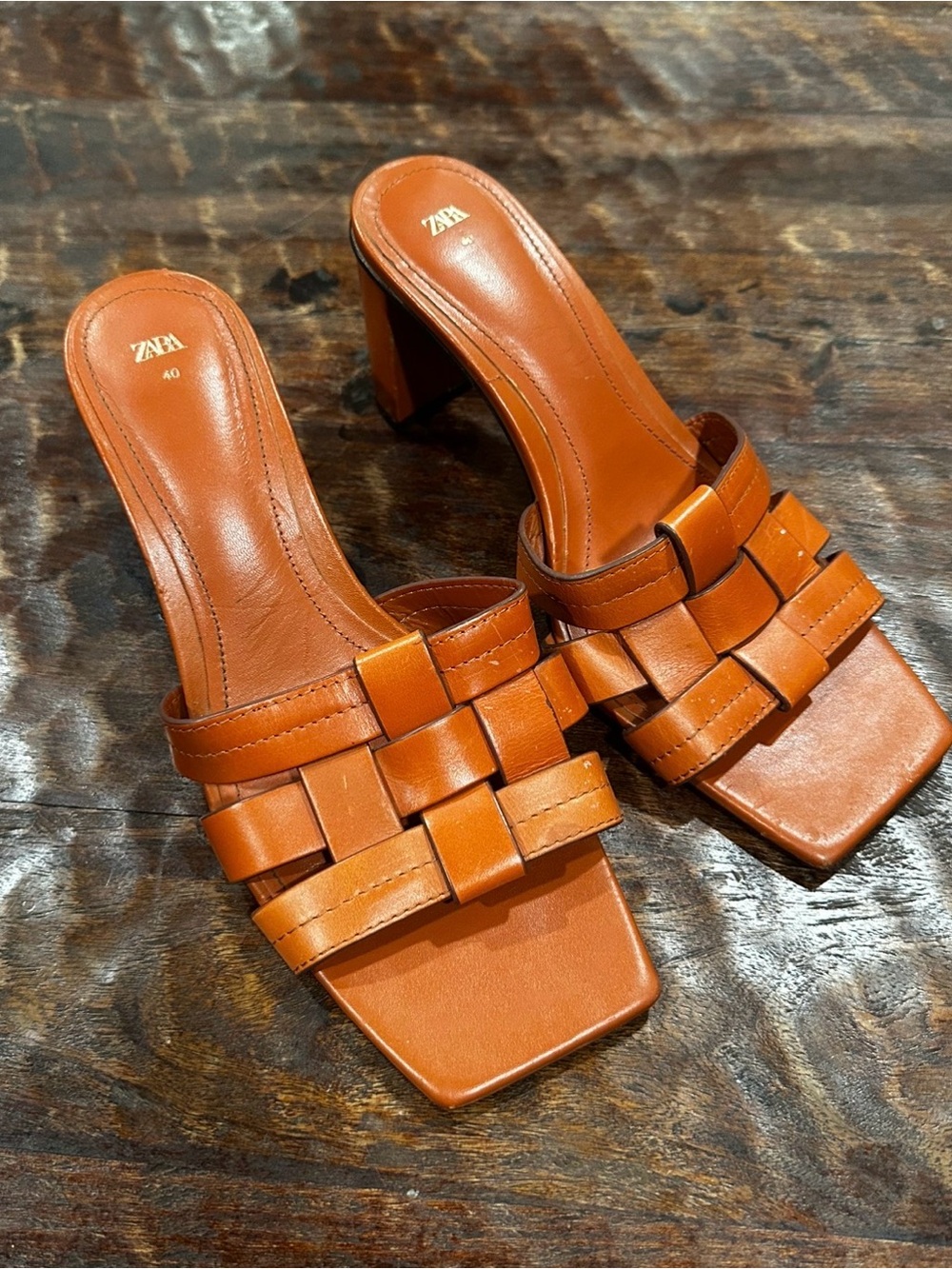Zara B Woven Leather  Heel Mules‎ size 40/9